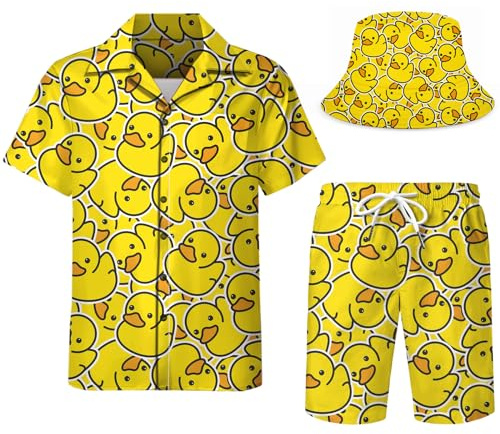 Spanoous Hawaii-Hemden und Shorts für Herren, lustige Hawaii-Hemden für Herren, Strand-Outfit-Sets mit Eimerhüten, Farbe: 21, Medium