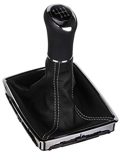 ICT Schaltknauf 2C Schalthebel Schaltsack Schaltmanschette Leder schwarz, kompatibel mit Mercedes W204 C204 X204 C207 S212 W212 S204 Komplettset Ersatzteil (Naht weiß, LED weiß)