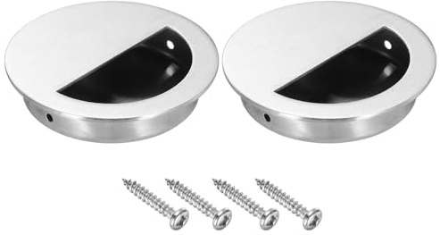 PATIKIL Recessed Door Handles 70mm/2.75 Dia, 2 Pack Round Hidden Concealed Door Pulls 304 Stainless Steel Flush Finger Pull Handle with Screws for Sliding Door Cabinets Drawers, Silver