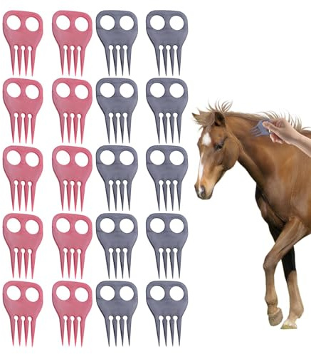 Cepillo para melena de caballo, cepillo para melena y cola, 20 piezas, herramienta portátil para el cuidado de caballos, peine para el cuidado de caballos, peine de crin de caballo con mango cómodo