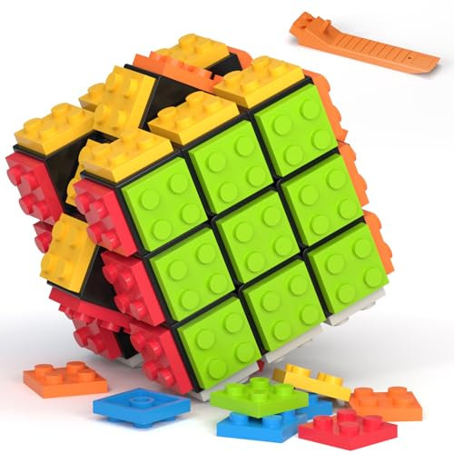 Vdealen Zauberwürfel Build-on Brick Ziegelsteine 3D Puzzle Cube 2-in-1 von 3x3 Zauberwürfel Original, Speed Cube für Anfänger und Fortgeschrittene, Geschenk für Kinder Teenager Erwachsene(Schwarz)