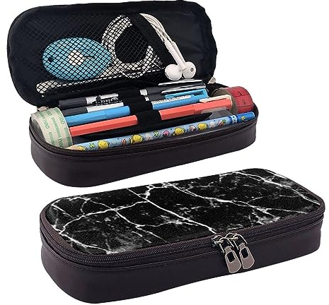 VANANI Schwarz Marmor Wasserdicht Leder Federmäppchen Multifunktional Federmäppchen Mäppchen für Teenager mit Reißverschluss Geeignet für Schulen und Büros, Schwarz , Einheitsgröße, Kosmetiktasche