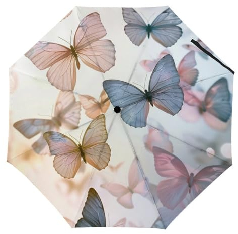 Hearda Paraguas Plegable Manual, Patrón Mariposa 3D Paraguas Antiviento UV Protección Compacto Paraguas Impermeable Paraguas Ligero de Viaje para Hombre Mujer y Infantil (Mariposa)