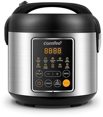 COMFEE' Rice Cooker, 4 Cups Uncooked, 8 Cups Cooked Slow Cooker, 2 Qt Small Multicooker with 10 Presets, Steamer & Grain Cooker, Non-Stick Inner Pot