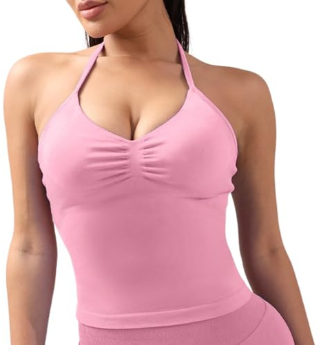 Longline strappy top sport yoga väst dam fitness linne gym vacker öppen rygg bh löpning träning halter, rosa, M