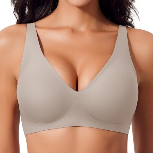 Ganado Damen BH Tiefem V-Ausschnitt Nahtloser BH Ohne Bügel Push Up BHS Bralette Soft Bequem BHS Bügellos Bustier