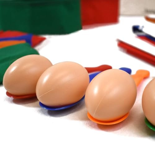 Renborn Easter Egg and Spoon Race Game Set Outdoor Games for Kids Egg Balance Game Easter Party Games Set with 8 Spoons and 4 Simulation Eggs for Girls Boys Garden School Easter Party Activity