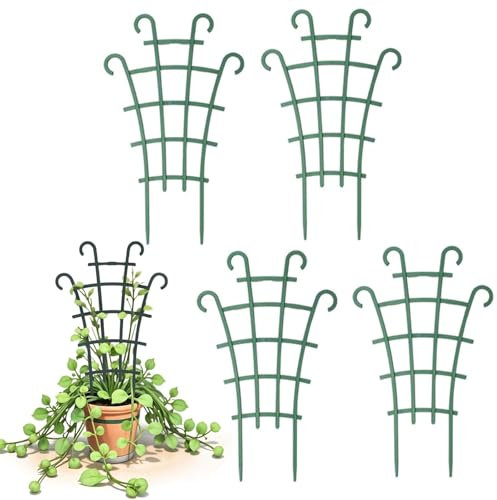 HUSHRICH 4Pcs Green Plastic Climbing Plants Support Trellis, Mini Garden Support Stand, Indoor/Outdoor, 10 x 6 Inch