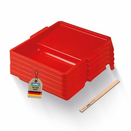 mako Profi Farbwannen 31 x 35 cm - 5er Set langlebige Lackierwannen | Ergonomische Haltegriffe, strukturierte Innenfläche, robuster Kunststoff, Qualität Made in Germany, inklusive Rührholz
