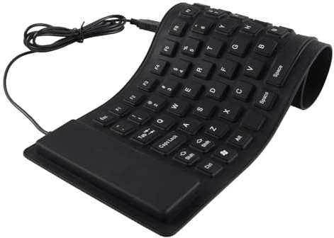 Gorise Teclado de silicona plegable USB de 85 teclas con cable suave, impermeable, silencioso, portátil, negro, para viajes y trabajo