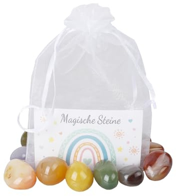 ROOMHUAWAY 20 Set Glückssteine Mitgebsel mit Edelsteinen Glücksstein Set | Mit Grußkarte & Garntasche, Gastgeschenke für Party(Stein der Weisen)