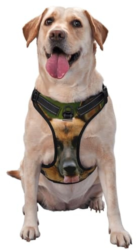 Fröhlicher Deutscher Schäferhund Bedruckt, Haustiergeschirr, Verstellbares reflektierendes Hundegeschirr, Haustierleinenweste,M