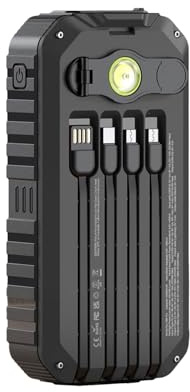 Banca di energia solare, caricatore del telefono | Molteplici opzioni di illuminazione, banca di potere a manovella efficiente da 20000 mAh, batteria esterna, cavi integrati, torce stroboscopiche SOS