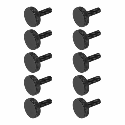 MECCANIXITY 10pcs M6 x 16mm Knurled Thumb Screws, Black Steel Flat Head Thumb Screws Metric Knurled Bolts Grip Knobs Hand Tighten Thread Fasteners