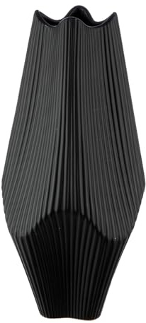 GILDE Vase à lamelles - Noir Mat - Céramique - Hauteur : 30 cm - Largeur : 15 cm - Vase décoratif