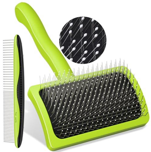 Pecute Professionnel Brosse Chat Poil Long/Court, Autonettoyante Brosse Chien avec Tampon Perméable à L'air, Eliminer Efficacement des Tomentose sous-Poil Tangles, Longueur de l'aiguille 15 mm, S