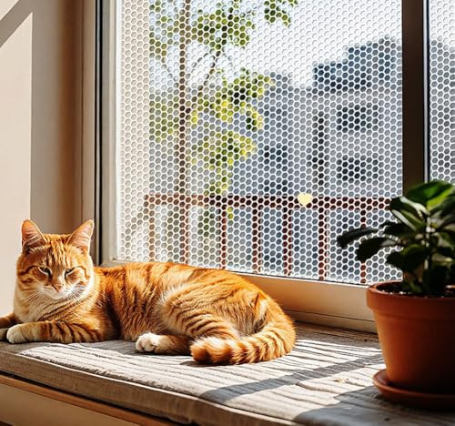 Plastic Fence Mesh Cat Safety Net,White Anti-Fall Balcony Protection Guard Window Isolation Netting,Reinforced Stair Patios Balcony Railing Mesh (0.8cm Hole Spacing,100x200cm)
