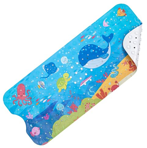 WELTRXE Halkfri badmatta för barn, badrumsmatta 100 x 40 cm, PVC-halkfria duschmattor