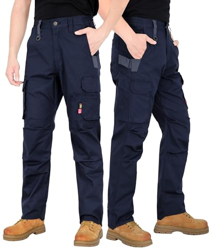 BOCOMAL FR Stretch Cargo Pants Lightweight Ripstop Relaxed Fit Flame Resistant Reinforced Work Carpenter Jeans NFPA2112 CAT2 Dark Navy
