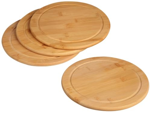 Kesper Vesperteller Set rund Ø 25 cm – 4-teiliges Frühstücksteller-Set aus FSC-zertifiziertem Bambus – Brotzeitteller mit Saftrille – natürlich, robust & messerschonend - 5844215