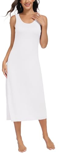 Lovasy Sottovesti da Donna Lungo Abito Sottoveste in Modal con Spalla Larga Sexy Lingerie Sottoveste Gonna Elegante Camicia da Notte Modellante Antistatica,A-Bianco,M