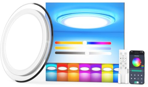 AIKVSXER 36cm LED Ceiling Light,33W 3600LM Bathroom Light Dimmable with Remote Control,RGB Color Changing,3000-6500K,Timer & Memory,Round LED Flush Ceiling Lights for Bedroom Kitchen Hallway