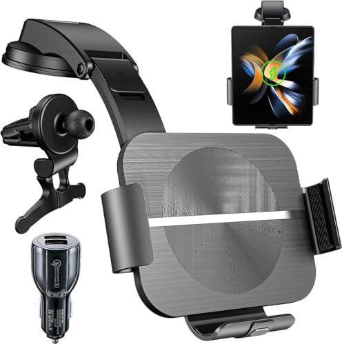 Olycism Dual Coils 15W Fast Wireless Charger Auto Handyhalterung Mit Ladefunktion Automatischer Induktio Qi Kabellose Kfz-Ladegeräte Lüftung für Samsung Galaxy Z Fold 7/6/5/4/3 USB QC 3.0