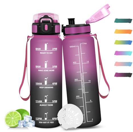 Mulbijeo Gourde Enfant 500Ml, Conception Étanche Gourde, Avec échelle de Temps, Bouteille, Réutilisable, Légère, pour La Course à Pied, Le Vélo, Le Travail, L'école, Water Bottle