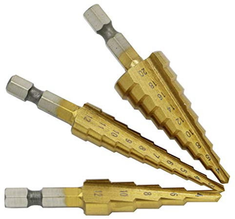 3-12mm 4-12mm 4-20mm Step Cone Drill Bit Hexagonal Shank High Speed Steel Hole Splitting Wood Cone Drill Bit Heavy Duty Screw Driver Log Splitter Kindling Firewood Household Machine Bits Cones Tools