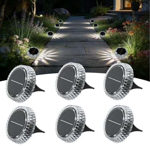 Beuaati Solar Lights Outdoor Garden, 6 Pack Solar Ground Lights, IP65 Waterproof, LED Solar Landscape Decorative Lighting for Lawn, Yard,Stairs, Patio, Pathway(Cool White)