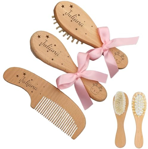 Personalisierte Geschenke Für Mädchen Und Jungen, Individuell Graviertes Baby-Haarbürstenset Mit Namen, Weiches Haarbürsten- Und Kamm-Set Aus Holz Für Neugeborene, Geschenk Für Frischgebackene Mütter