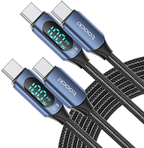 Toocki 100W USB C-kabel,2M 2PACK snabbladdningskabel med LED-skärm | Nylon laddkabel, PD3.0 hållbar för iPhone 17 Pro Max MacBook Pro Air iPad Pro Air Galaxy S24 S23 Pixel switch (blue)