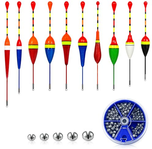Jiaoshou Pan Angelposen Set, 10 Stück Federposen mit Bleischrot Set, Posen Angeln für Forellen und Friedfische, Komplettes Schwimmer Angelzubehör für Seen und Flüsse