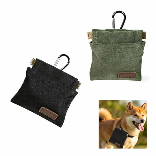 2 Stück leckerlitasche für hunde,leckerlibeutel für hunde,Kleine futterbeutel hund Freihändige Tasche Verschluss,hundeleckerli beutel Futtertasche für Hundetraining mit Karabiner,Welpen(Grün, Schwarz)