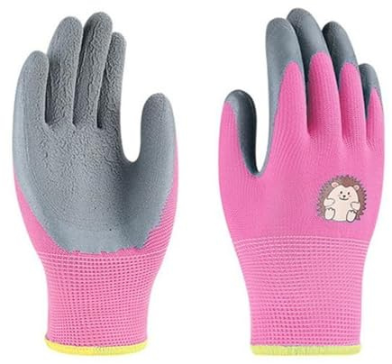 SMTYXS Cartoon Kinder Spaß Schutzhandschuhe Verdickt Verschleißfest Und Anti Slip Latex Handschuhe Gartenarbeit Haushalts Zubehör Starker Griff(Pink,XS 6-11 Years Old)