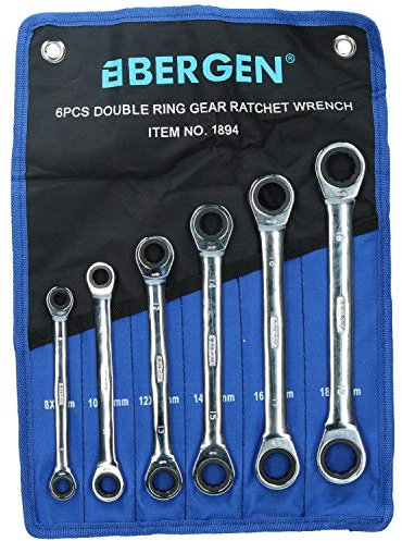AB Tools Juego de llaves de carraca métricas de anillo doble conjunto 6pc 8mm - 19mm 72 dientes BERGEN A501