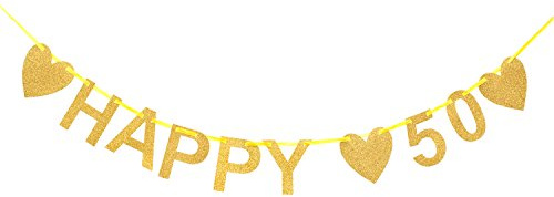 Oblique-Unique® Happy 50 Girlande - Gold Glitzernd - Geburtstag Goldene Hochzeit Jubiläum Dekoration