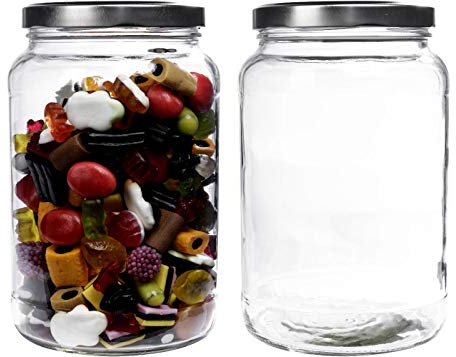 mikken Einmachglas 2er Set 1,7 Liter mit Schraubverschluss, Vorratsglas, Glasdose inkl. Beschriftungsetiketten (Silber)