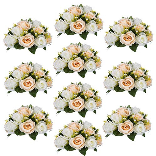 Sziqiqi Pack of 10 Fake Flower, Silk Rose Flowers, Suit for Wedding/Party Centerpiece Road Lead Flower Rack Decorations, 10 Pieces