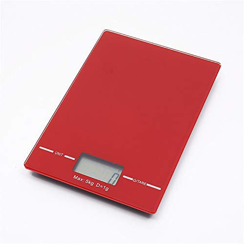 Bilance Da Cucina, Cucina Regola Digitale Ultra-Sottile Vetro Temperato Facile Da Pulire Ad Alta Precisione Di Rilevamento Sistema Antislittamento Anti-Collisione, 5Kg / 1G,Rosso