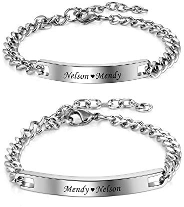 PiercingJak Edelstahl Curb Kette Armband mit Gravur Namen ID Armband Panzerkette für Damen Herren, Silber