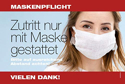 Hinweisschild Maskenpflicht Abstand halten Motiv Frau 30 x 20cm Kunststoff