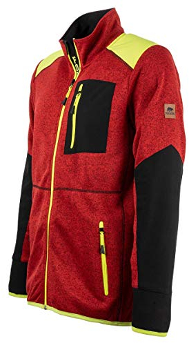 FORSBERG Strickjacke Forst Strickfleece mit Softshell Verstärkung rot neongelb gut sichtbar bequem robust hochwertig, Farbe:rot/gelb, Größe:M