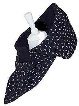 Handgefertigter Kapuzenschal aus Jersey schwarz mit Anker und Fleece nach Wahl