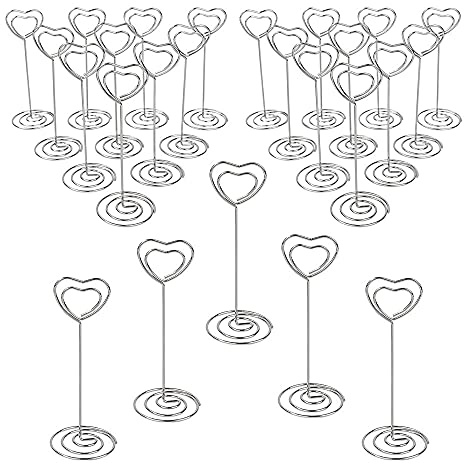 Ideen mit Herz Tischkartenhalter | herzförmig | Ø 3,2 cm | 8,6 cm hoch | silber | 25 Stück | ideal als Tischdeko für Hochzeit und Geburtstag