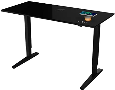 ATLASIO Höhenverstellbarer Schreibtisch 140x65 -Schreibtisch Höhenverstellbar Elektrisch mit Wireless Charger, Touch Pad, USB-A & USB-C - Stehschreibtisch mit Sitz-Steh Erinnerung & Speicherfunktion