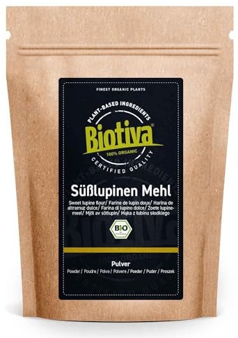 Biotiva Harina de Altramuces dulces orgánica 1000g - hecho de semillas de altramuz - sustituto vegano de la harina de cereales - sin gluten - certificado y rellenado en Alemania
