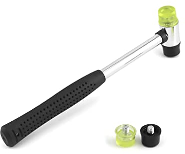 QWORK® Rubber Mallet Hammer, 25 mm Small Nylon Hammer with 2 Replacement Heads with Non-Slip Rubber Grip for Jewelry DIY Craft Tools Leather Craft
