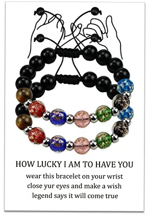 LUOKIFUR Leuchtende Perlen Paar Armband, schwarze Perlen verstellbares Armband Freundschaft Beziehung Freund Freundin Geschenk (colorful)