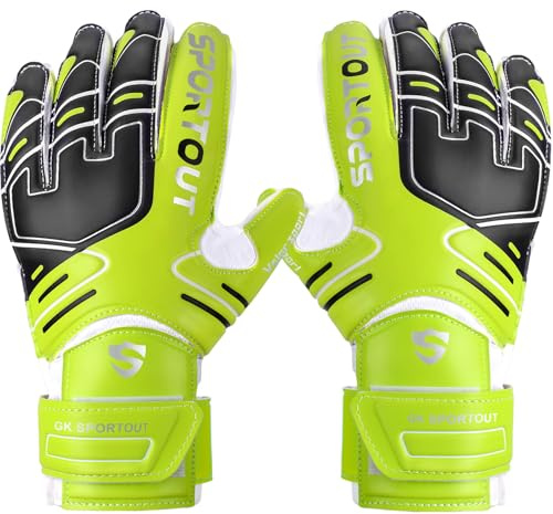 Sportout Torwarthandschuhe, Torwart Handschuhe für Kinder,Fußballhandschuhe mit Fingersave,Torwarthandschuhe Kinder,Herren mit rutschfeste 4mm Latex,Erwachsene und Jugendliche (Light Green, 5)